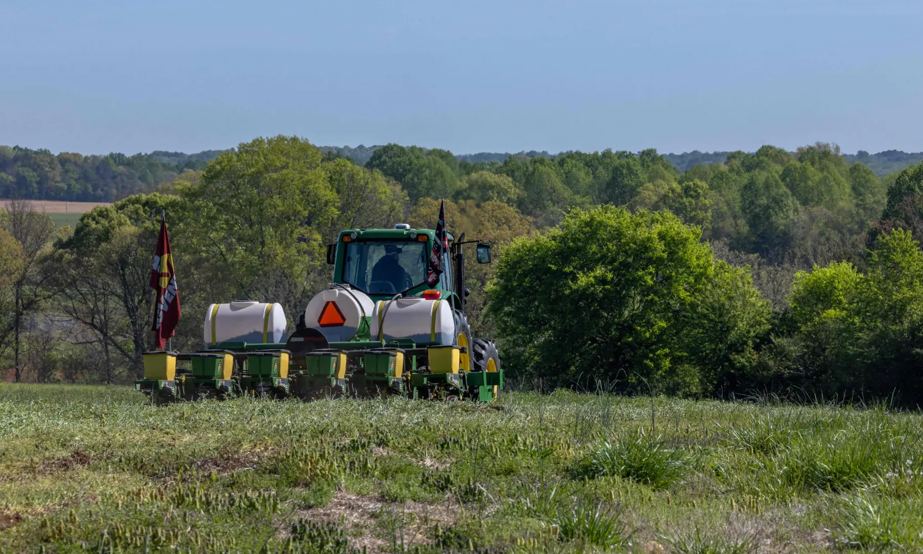 Co-Owner of Soil Regen and first generation farmer, Russell Hedrick, seeds his fields and applies fertilisers in Hickory, North Carolina, on April 10, 2026. &mdash; AFP