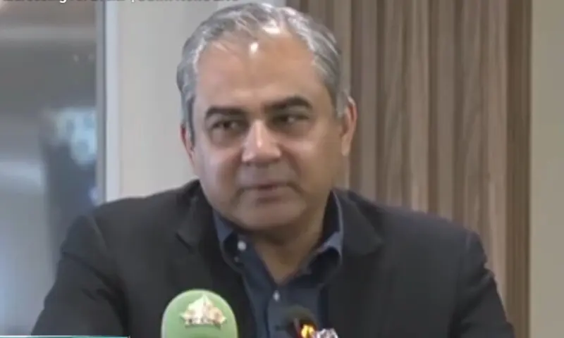 Interior Ministry Mohsin Naqvi addresses the business community at Federation House in Karachi on April 14, 2026. —DawnNewsTV Interior Ministry Mohsin Naqvi addresses the business community at Federation House in Karachi on April 14, 2026. —DawnNewsTV