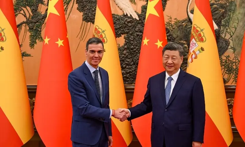 In this handout photo taken and released on April 14, 2026 by the Spanish Prime Minister’s office La Moncloa, China’s President Xi Jinping (R) shakes hands with Spain’s Prime Minister Pedro Sanchez in Beijing. —AFP In this handout photo taken and released on April 14, 2026 by the Spanish Prime Minister’s office La Moncloa, China’s President Xi Jinping (R) shakes hands with Spain’s Prime Minister Pedro Sanchez in Beijing. —AFP