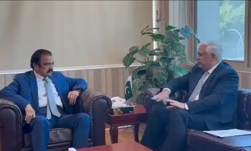 Federal Minister for Inter-Provincial Coordination Rana Sanaullah meets WAPDA Chairman Lieutenant General Mohammad Saeed in Islamabad, Apr 14. —screengrab via Wapda Federal Minister for Inter-Provincial Coordination Rana Sanaullah meets WAPDA Chairman Lieutenant General Mohammad Saeed in Islamabad, Apr 14. —screengrab via Wapda