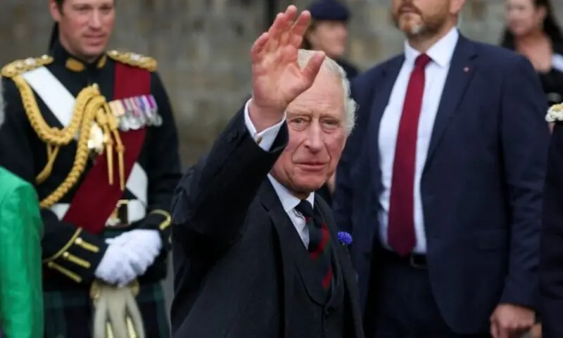 Britain&rsquo;s King Charles waves at an official ceremony to mark Dunfermline as a city, in Dunfermline, Scotland, Britain, October 3, 2022. &mdash;Reuters/File