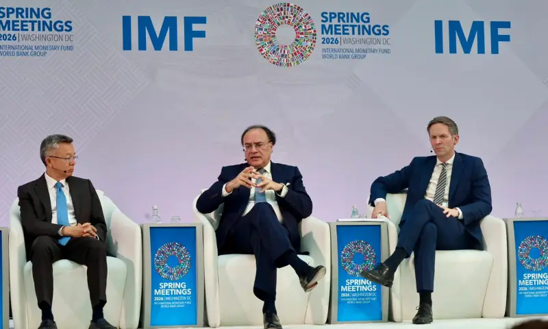 Finance Minister Muhammad Aurangzeb participates in an IMF panel discussion on MENAP economies navigating war, in Washington, DC, US on April 15. — Financegovpk via X Finance Minister Muhammad Aurangzeb participates in an IMF panel discussion on MENAP economies navigating war, in Washington, DC, US on April 15. — Financegovpk via X