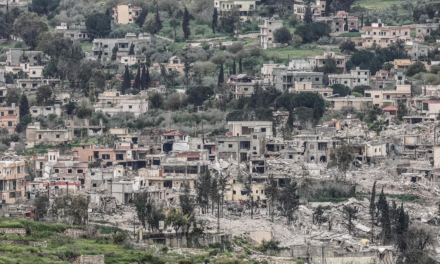 A photograph taken from the Israeli side of the border with Lebanon shows destroyed buildings in southern Lebanon on April 15, 2026. &mdash; AFP