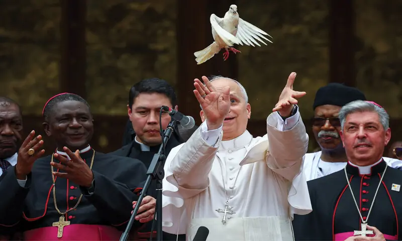 POPE Leo XIV releases a bird after a meeting at Saint Joseph&rsquo;s Cathedral in Bamenda, Cameroon.&mdash;Reuters