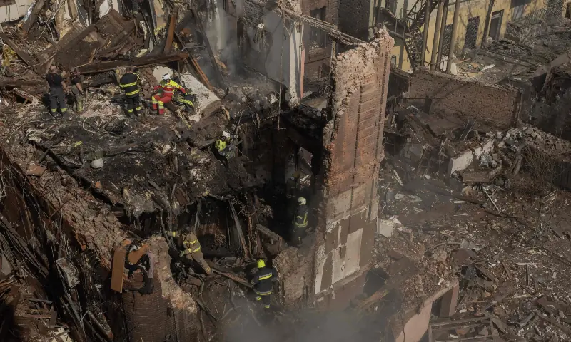 Ukrainian rescuers work at the site of heavily damaged buildings following a Russian air attack in Dnipro, on April 16, 2026, amid the Russian invasion of Ukraine. — AFP Ukrainian rescuers work at the site of heavily damaged buildings following a Russian air attack in Dnipro, on April 16, 2026, amid the Russian invasion of Ukraine. — AFP