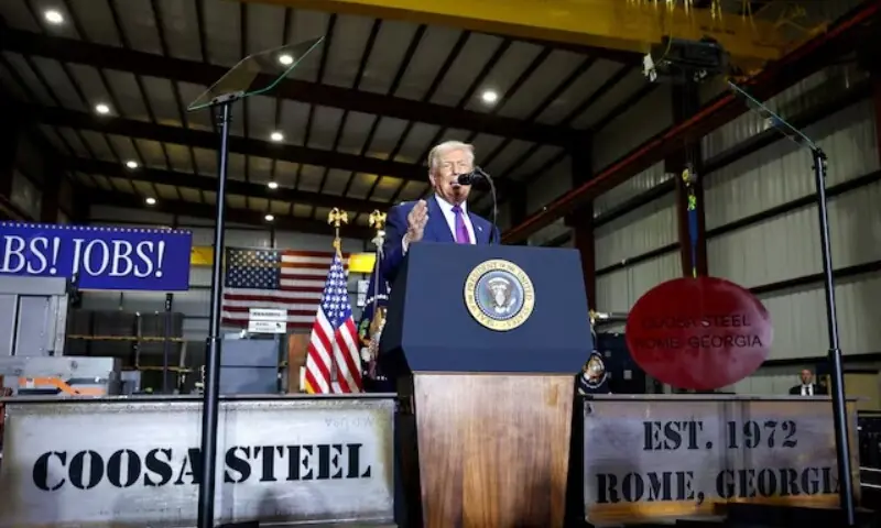 US President Donald Trump speaks, as he visits Coosa Steel Corporation in Rome, Georgia, US on February 19, 2026. &mdash;Reuters/File