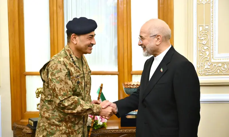 CDF Asim Munir meets with Iran’s National Assembly Speaker Mohammad Bagher Ghalibaf in Iran. — photo courtesy ISPR CDF Asim Munir meets with Iran’s National Assembly Speaker Mohammad Bagher Ghalibaf in Iran. — photo courtesy ISPR