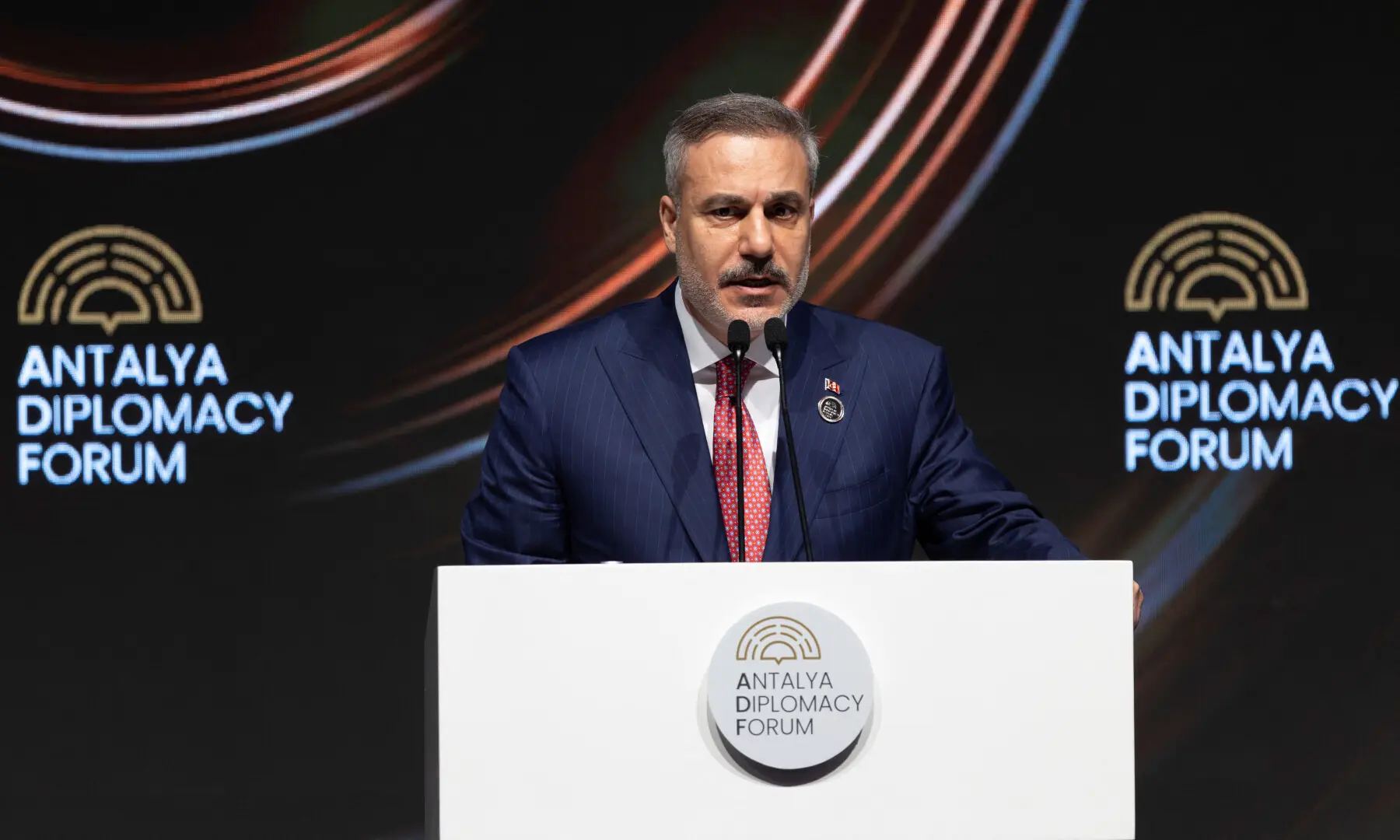 Turkish Foreign Minister Hakan Fidan speaks during the opening ceremony of Antalya Diplomacy Forum in Antalya, Turkiye on April 17, 2026. &mdash; Reuters