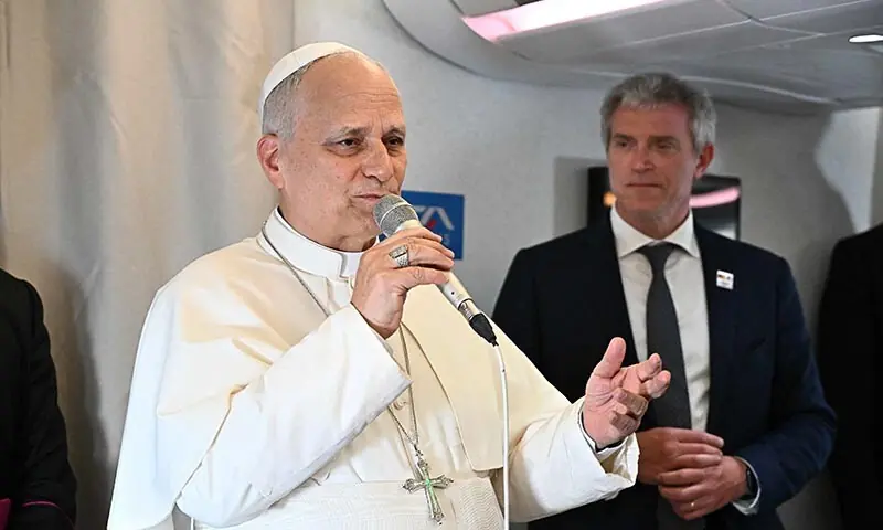 Pope Leo XIV answers questions from journalists during the flight heading to Angola as part of an 11-day apostolic journey to Africa, on April 18, 2026. — AFP Pope Leo XIV answers questions from journalists during the flight heading to Angola as part of an 11-day apostolic journey to Africa, on April 18, 2026. — AFP