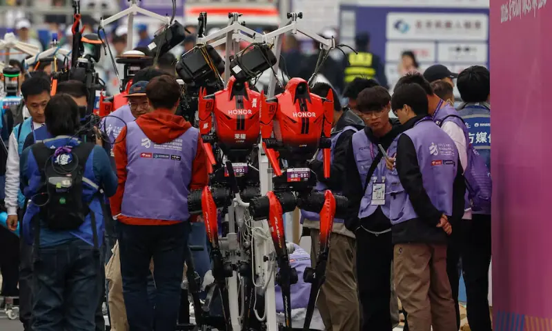 Humanoid robots by Honor are prepared ahead of the second Beijing E-Town Half Marathon and Humanoid Robot Half Marathon in Beijing, China on April 19, 2026. &mdash; Reuters