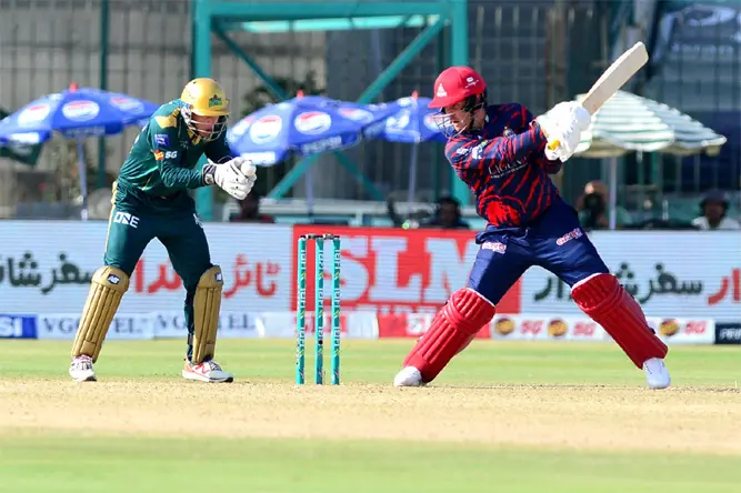 KARACHI Kings opener Jason Roy is caught by Multan Sultans wicket-keeper Josh Philippe off the bowling of spinner Arafat Minhas during the Pakistan Super League match at the National Bank Stadium on Sunday.&mdash;White Star