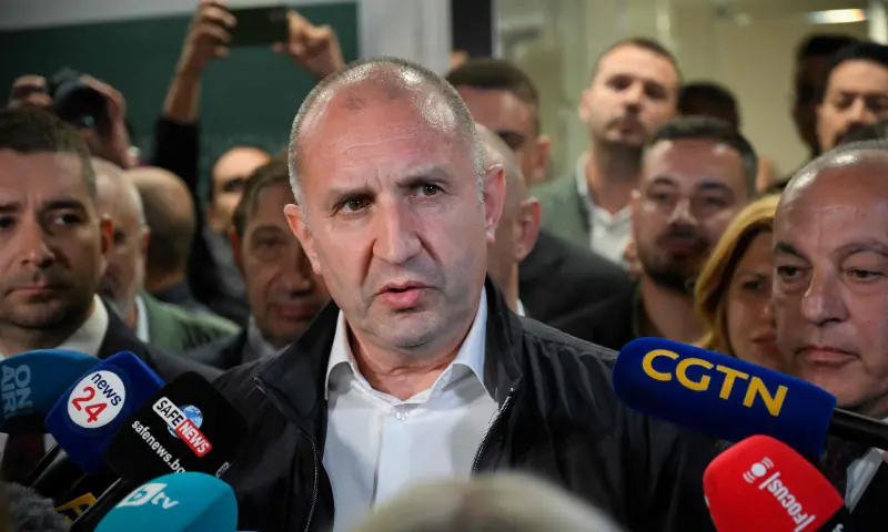 &ldquo;Progressive Bulgaria&rdquo; coalition&rsquo;s leader and former President Rumen Radev speaks to the press at his party headquarters after polls closed in Bulgaria&rsquo;s parliamentary elections in Sofia on April 19, 2026. &mdash; AFP