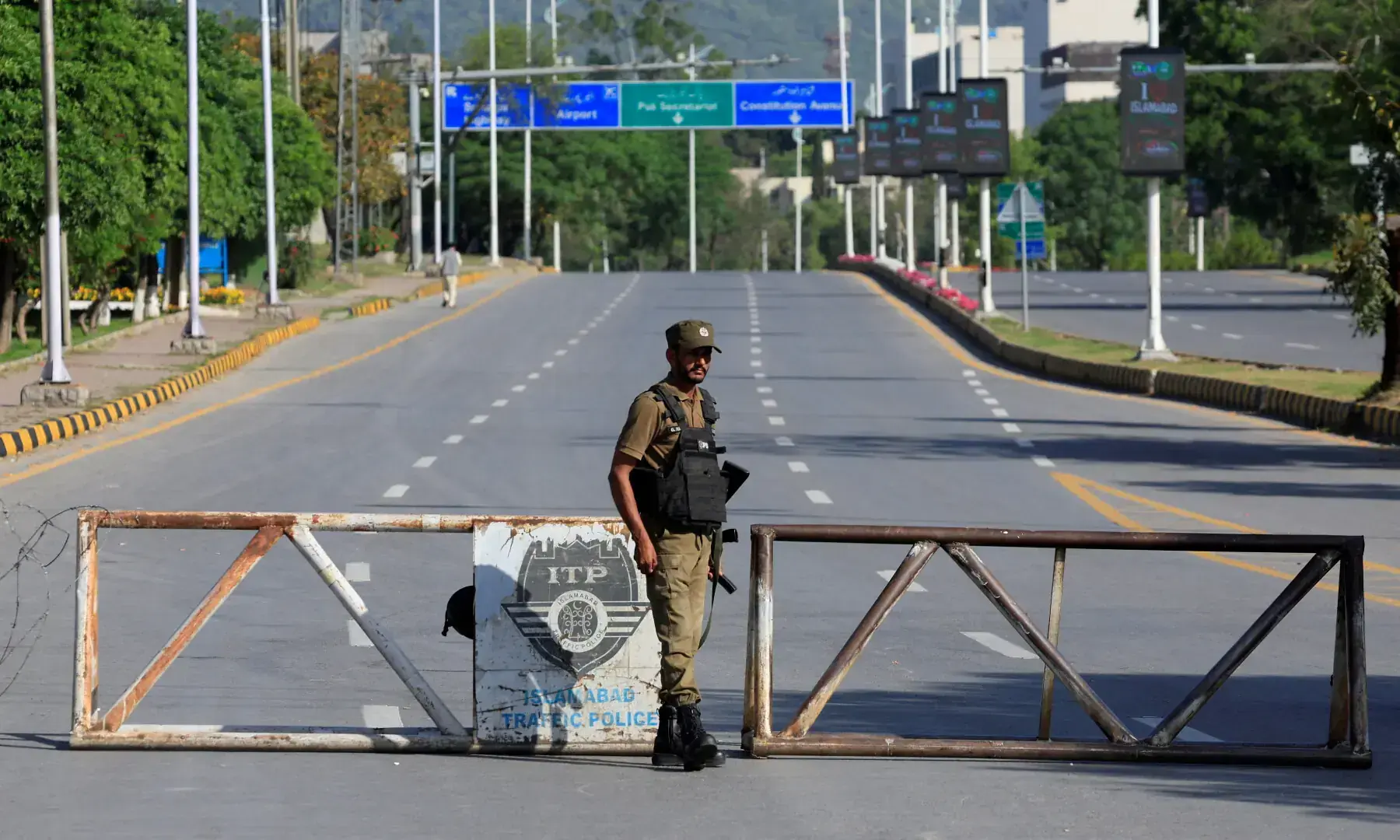 An army soldier stands guard on a road leading to Serena hotel in Islamabad on April 20, 2026. &mdash; Reuters
