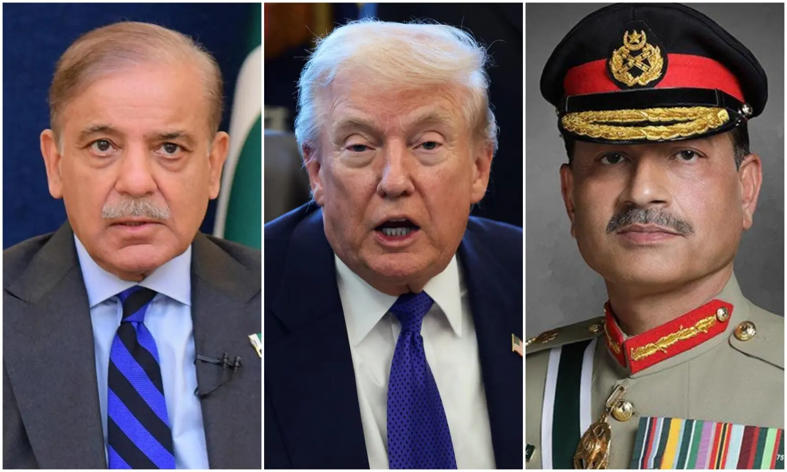 A combination photo of Prime Minister Shehbaz Sharif, US President Donald Trump and Chief of Defence Forces Field Marshal Asim Munir. Reuters/ISPR