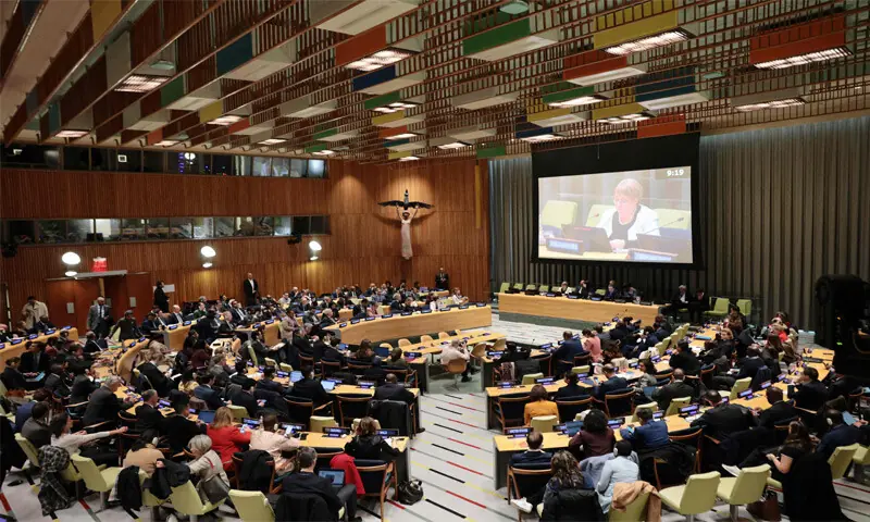 NEW YORK: Former Chilean president Michelle Bachelet speaks during an informal dialogue for the candidacy position of the next secretary general at the United Nations headquarters on Tuesday.&mdash;AFP