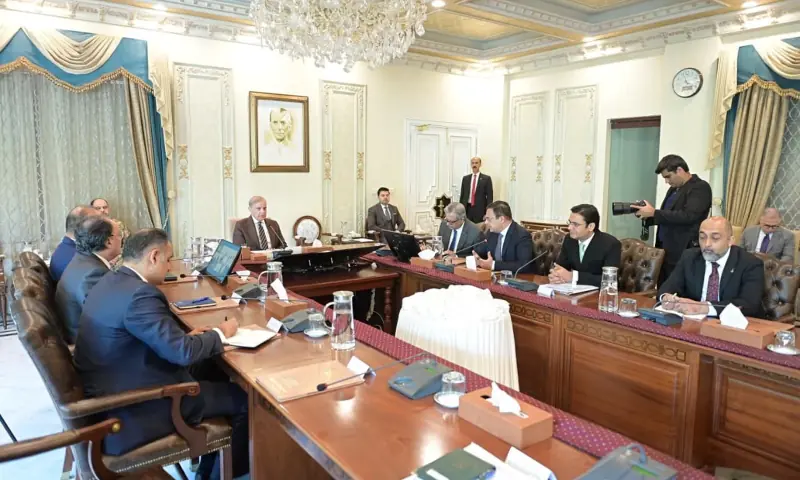 Prime Minister Shehbaz Sharif chairs a meeting regarding institutional mechanisms for public-private partnership, in Islamabad on April 21. &mdash; PID