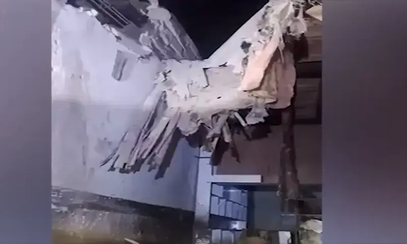 A view of the house damaged in Bajaur after mortar shells were fired from across the Afghan border on April 15. &mdash; PTVNews/ X