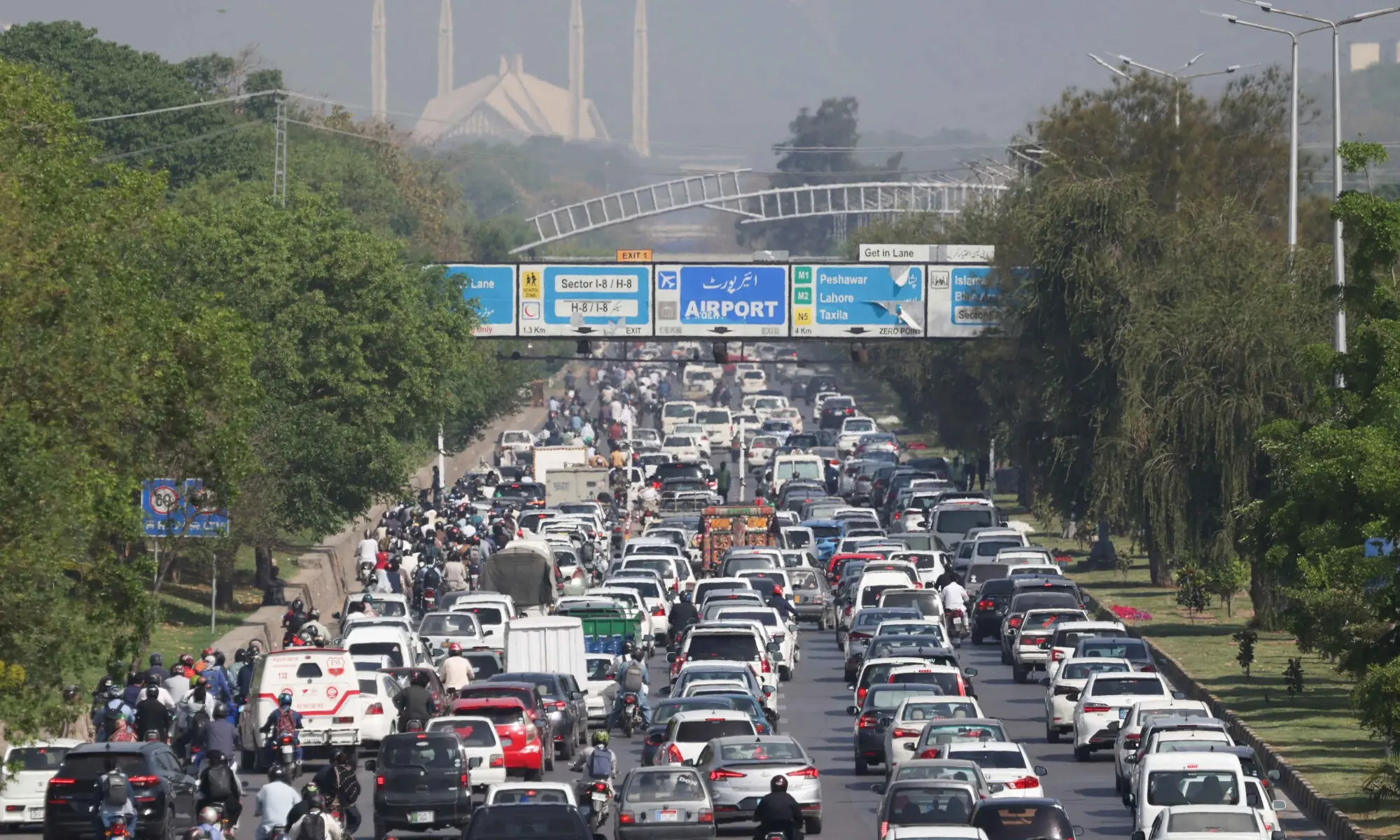 Traffic congestion due to road closures implemented by authorities, following the suspension of transport and closure of markets on security restrictions. &mdash; Reuters