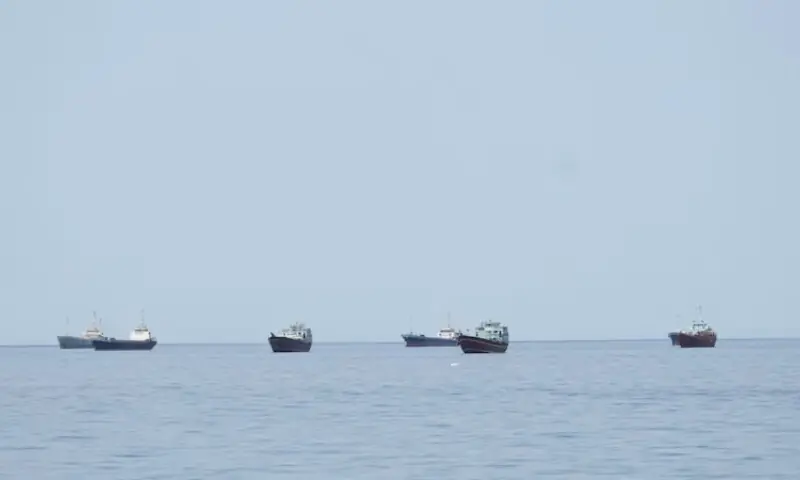 Ships and boats are stationary in the Strait of Hormuz, off the coast of Musandam, Oman on April 24, 2026. &mdash; Reuters