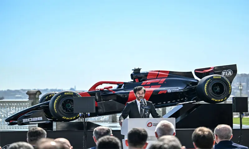 FIA president Mohammed ben Sulayem speaks at Dolmabahce Palace Presidental during an event to announce the return of the Turkish Grand Prix to Formula One calendar on Friday.&mdash;AFP