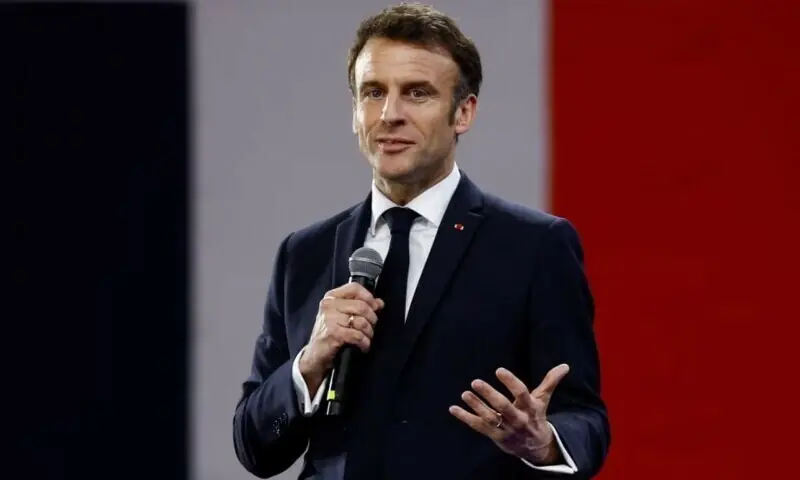 French President Emmanuel Macron speaks as he visits Sun Yat-sen University in Guangzhou, China, April 7, 2023. &mdash; Reuters/File