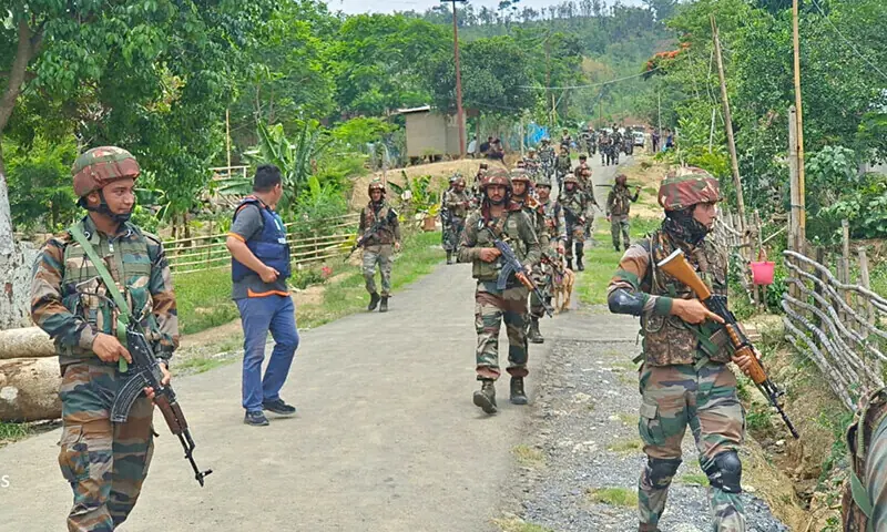 In this file photo, Indian army soldiers patrol during a security operation in hill and valley areas in the northeastern state of Manipur, India on June 7, 2023.&mdash;Reuters/File