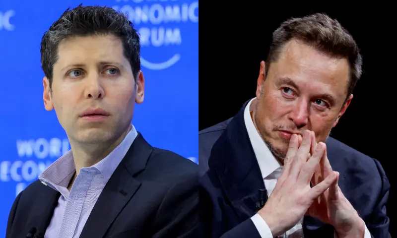 This photo combo shows OpenAI CEO Sam Altman in Davos, Switzerland on Jan 18, 2024 (L) and Elon Musk in Paris, France on June 16, 2023 (R). &mdash; Reuters/File