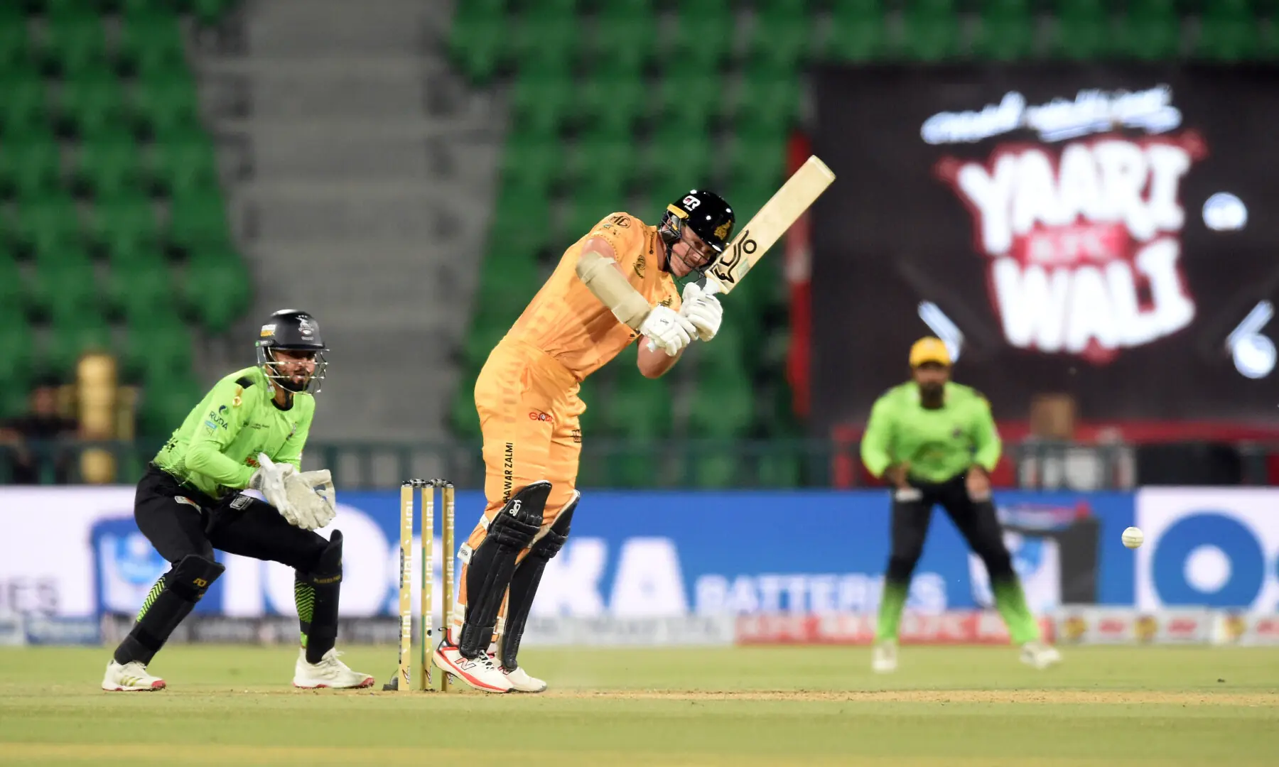 Michael Bracewell plays a shot during the Pakistan Super League (PSL) match between Lahore Qalandars and Peshawar Zalmi at Gaddafi Stadium in Lahore, on April 25, 2026. &mdash; Murtaza Ali/White Star