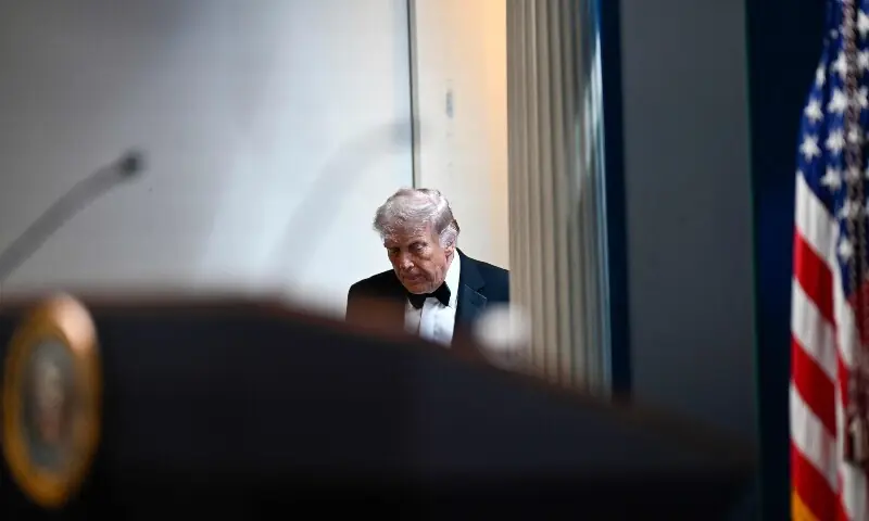 US President Donald Trump arrives to speak during a press briefing in the Brady Briefing Room at the White House in Washington, DC, shortly after a shooting incident at the White House Correspondents&rsquo; Dinner on April 25. &mdash; AFP