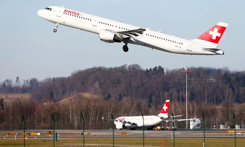 An A330 Swiss International aircraft is seen at a de-icing pad at Zurich airport on Feb 20, 2015. &mdash; Reuters