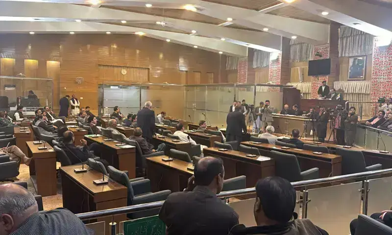 A photo of the Azad Jammu and Kashmir Assembly session on Nov 17, 2025. &mdash; Screengrab from video provided by Tariq Naqash/File