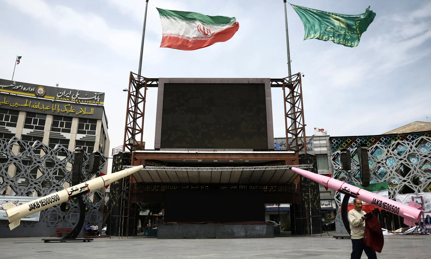 Symbolic mockups of Iranian missiles are displayed, amid a ceasefire between U.S. and Iran, in Tehran, on April 27, 2026. &mdash; WANA via Reuters