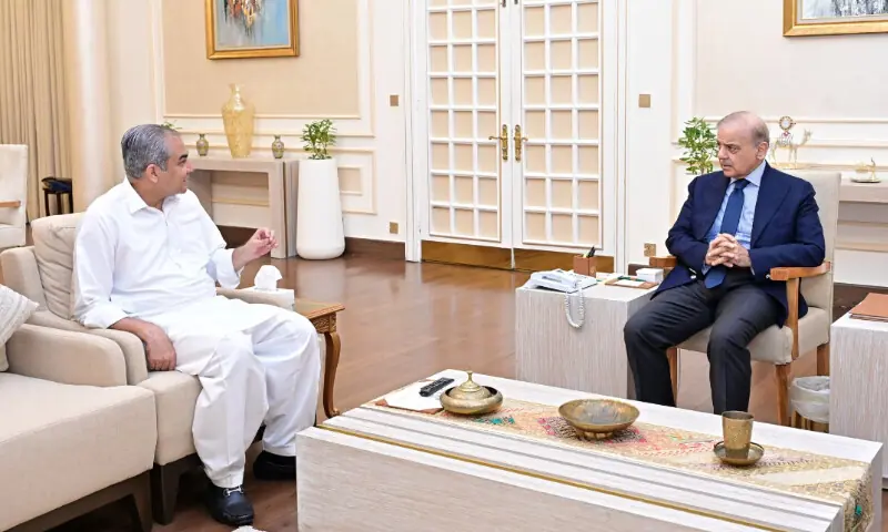 PCB Chairman Mohsin Naqvi and Prime Minister Shehbaz Sharif, in a meeting on April 27, 2026. &mdash; Photo via X/@MohsinnaqviC42