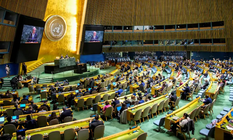 United Nations Secretary-General Antonio Guterres speaks to delegates during a meeting on Nuclear Non-Proliferation Treaty at UN headquarters in New York City, US on April 27, 2026. &mdash; Reuters