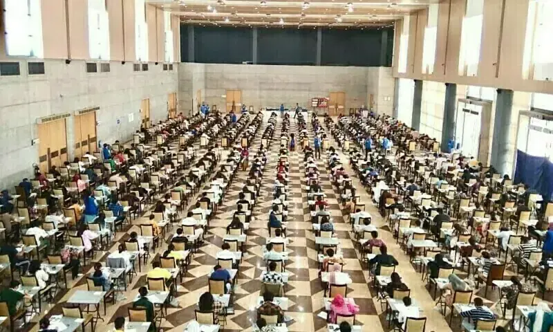 This image shows students taking Cambridge International Examinations. &mdash; British Council Pakistan Twitter