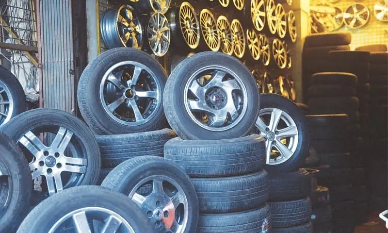 This photo shows tyres displayed at a local shop. &mdash; Photo courtesy: Shazia Hassan/File