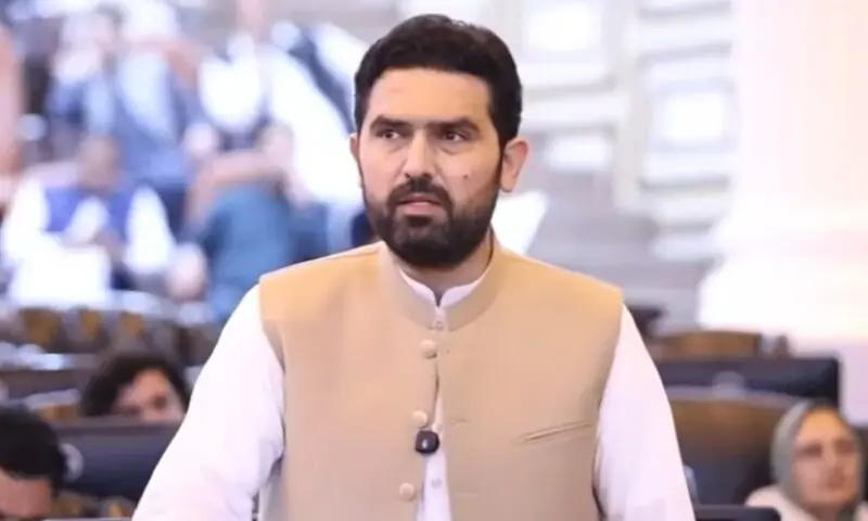 Khyber Pakhtunkhwa Chief Minister Sohail Afridi speaks in the provincial assembly on Thursday. &mdash; Screenshot via PTI/YouTube