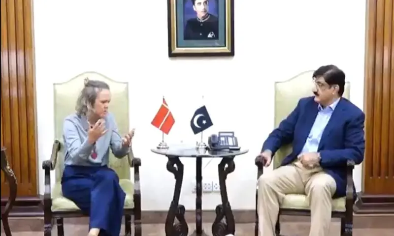 Sindh CM ⁦ Murad Ali Shah met Danish Ambassador Ms Maja Derrous Mortensen at CM House on Friday, May 1. &mdash;screengrab via @SindhCMHouse/X