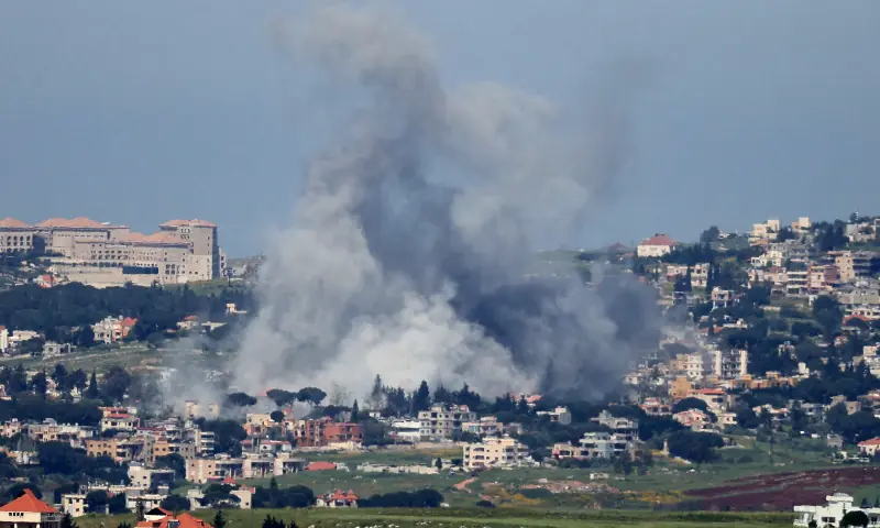 Smoke rises from the site of an Israeli airstrike that targeted the southern Lebanese village of Mayfadoun in the Nabatieh district on May 2, 2026. &mdash; AFP