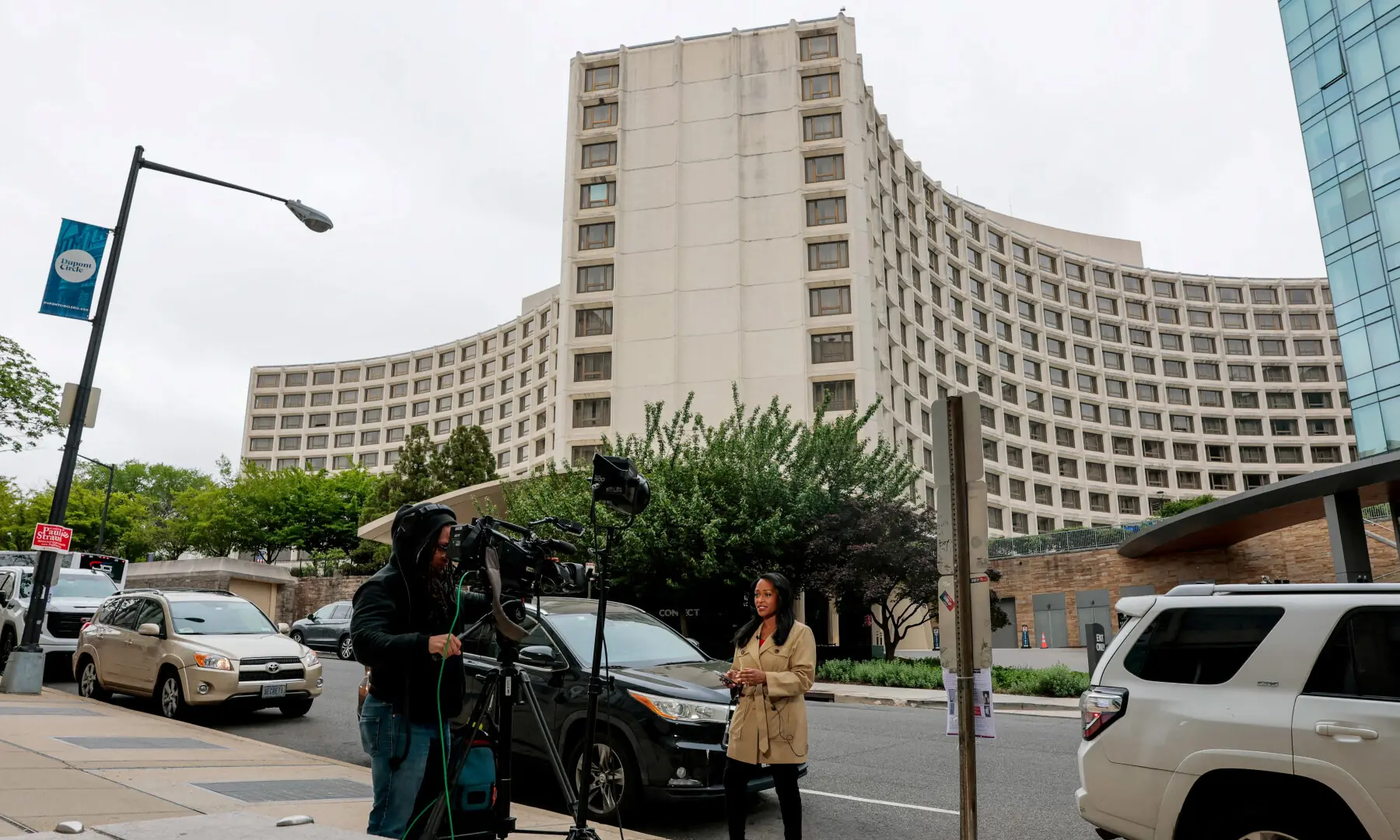 Members of the media work near the Washington Hilton hotel, where a shooting incident at the annual White House Correspondents' Association dinner, in Washington, DC, US on April 26, 2026. &mdash; Reuters/File