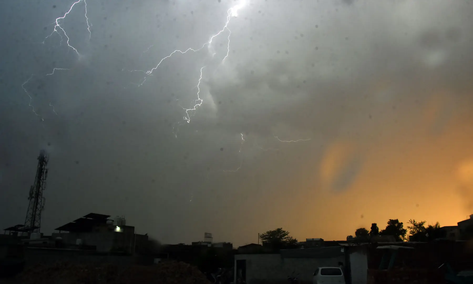 A view of the sky during lightning strikes over a residential area during a thunderstorm in Rawalpindi on May 2, 2026. &mdash; Online photo by Waseem Khan