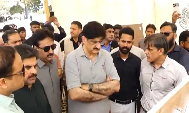 Sindh Chief Minister Murad Ali Shah along with ministers and Karachi Mayor Murtaza Wahab carries out inspection of major infrastructure in the metropolis. &mdash;screengrab via video SindhCMHouse/X