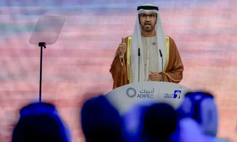 UAE Minister of Industry and Advanced Technology and ADNOC Managing Director and Group CEO Sultan Ahmed Al-Jaber speaks during the opening ceremony of the annual energy industry event Abu Dhabi International Petroleum Exhibition and Conference (ADIPEC) in Abu Dhabi, United Arab Emirates on November 3, 2025. &mdash;Reuters/File