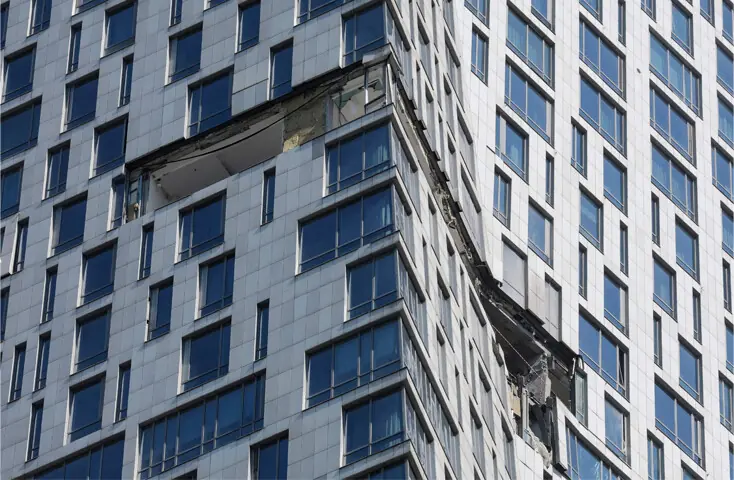 A VIEW of the damaged residential building following a drone attack in Moscow.&mdash;AFP