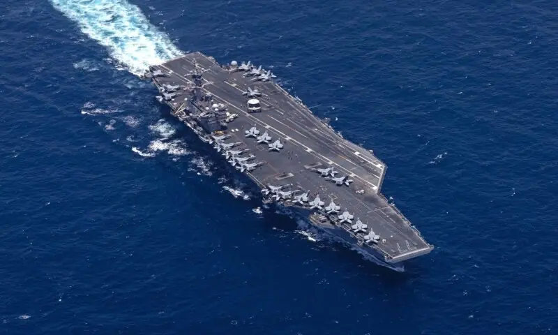 A photo of the USS George HW Bush aircraft carrier transiting through the Arabian Sea released by US Central Command on May 5, 2026. &mdash; X/@CENTCOM