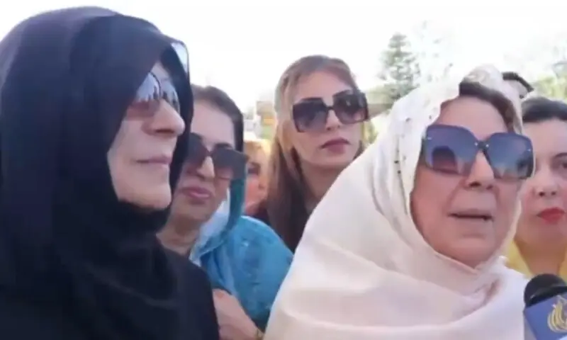 Imran Khan's sisters Aleema Khan and Noreen Khan, speaking to the media outside the Adiala jail on Tuesday, May 5, 2026. &mdash; Screengrab via X/@PTIofficial