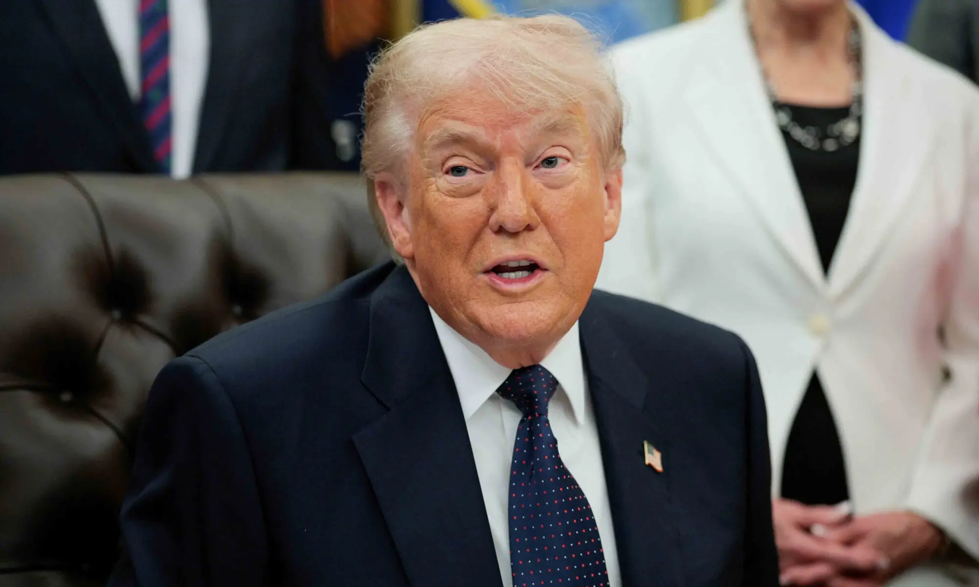 US President Donald Trump speaks during an event to sign a memorandum in the Oval Office at the White House in Washington, DC, U.S., May 5, 2026. &mdash; Reuters