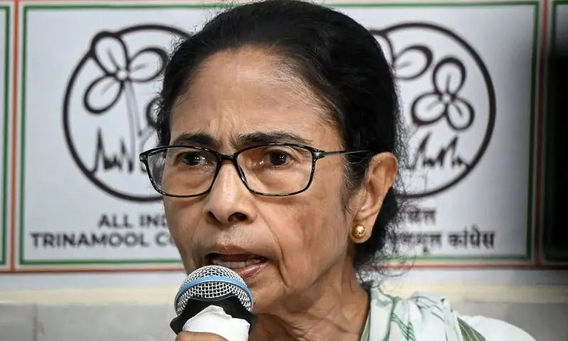Chief Minister of West Bengal and Chairperson of All India Trinamool Congress Mamata Banerjee addresses a press conference at her residence office in Kolkata on May 5, 2026. &mdash;AFP