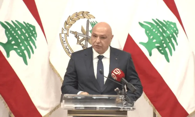 Lebanese President Joseph Aoun speaks during the commemoration of Lebanese Army Day, in Baabda, Lebanon, July 31, 2025 in this screengrab obtained from a video. &mdash; Reuters/File