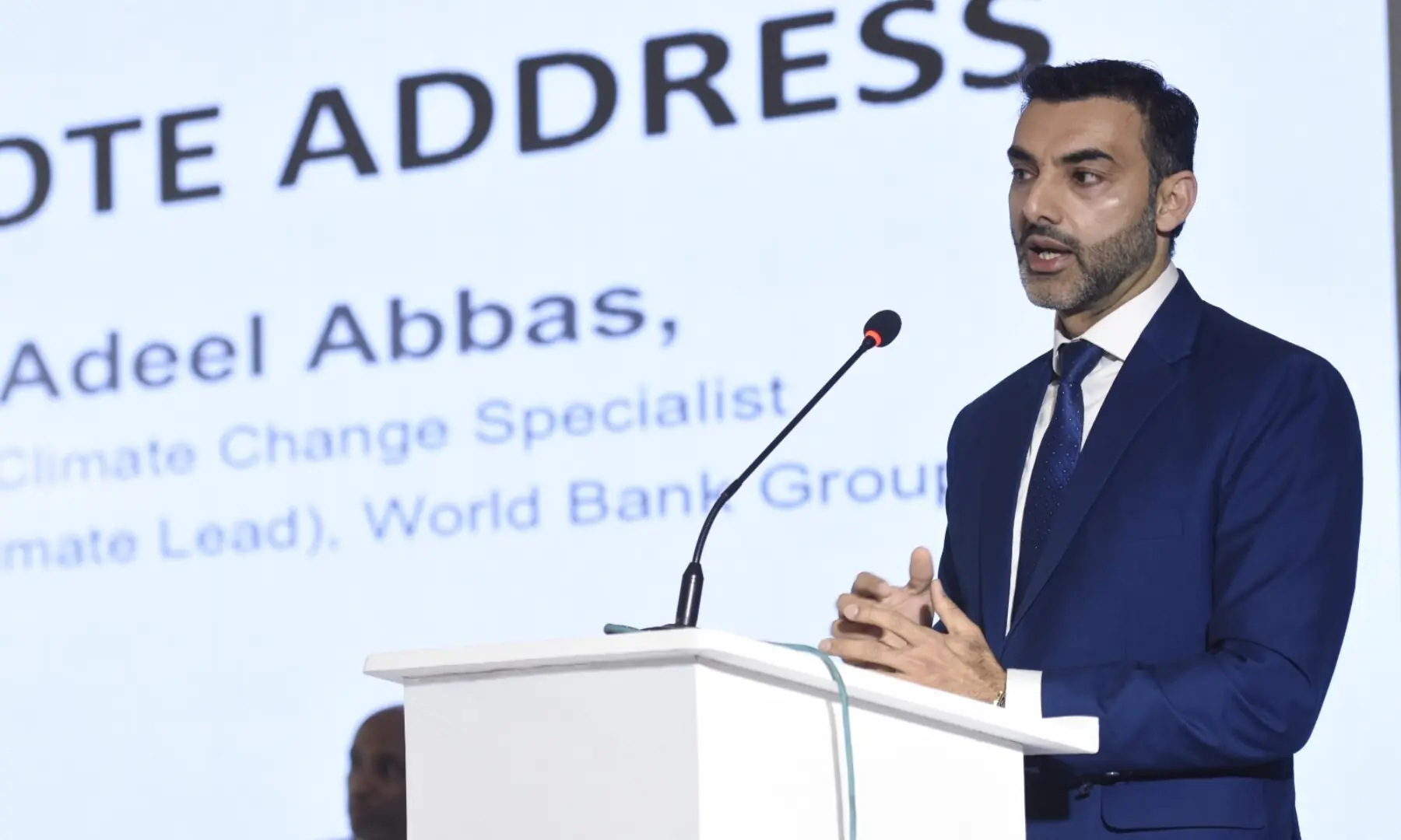 Adeel Abbas, Senior Climate Change Specialist (Regional Climate Lead) at World Bank Group speaks at the Breathe Pakistan conference. &mdash; White Star/Tanveer Shahzad